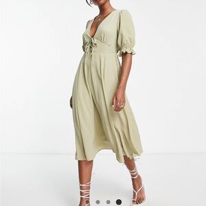 Elegant Olive Green Midi Dress